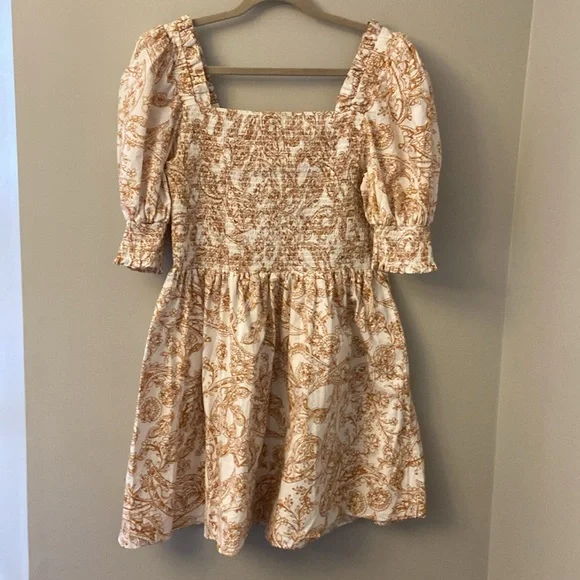 1 State Paisley Square Neckline Smocked Bust Puff-Sleeves  Mini Dress size Large - Picture 5 of 8